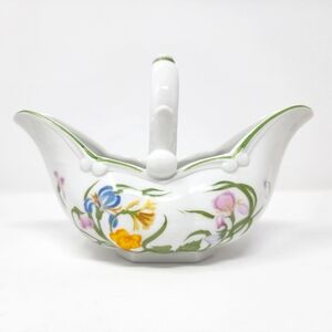 Vintage 1976 Art Nouveau Fine China Floral Gravy Boat Basket